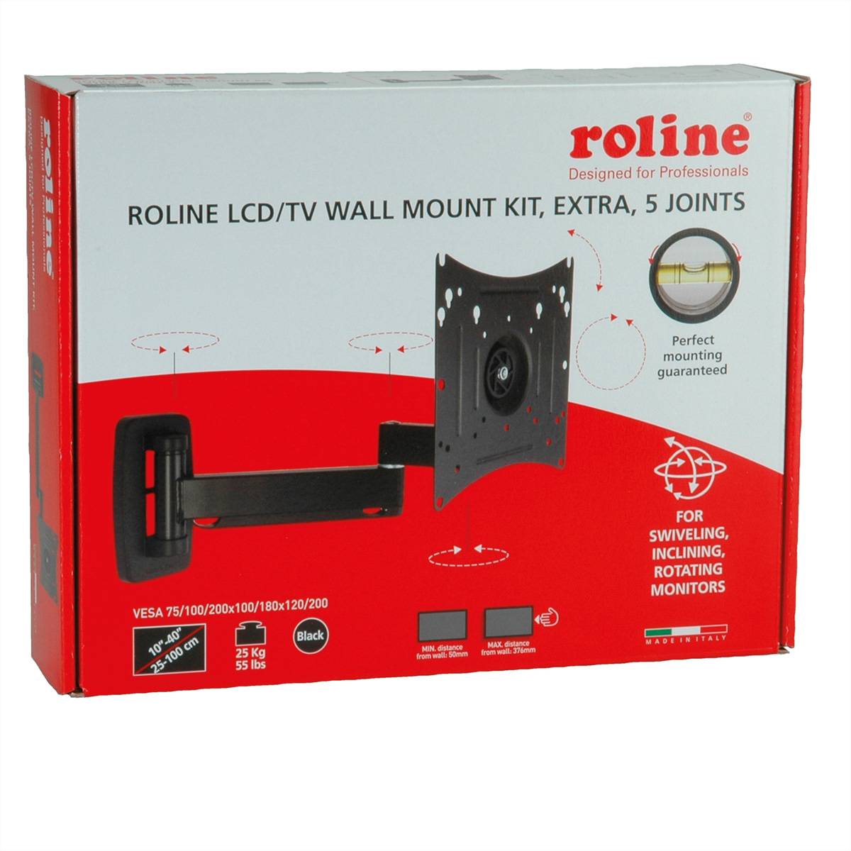ROLINE LCD/TV-Wandhalterung, Extralang, 5 Drehpunkte, 10-40 Zoll, bis 25 kg