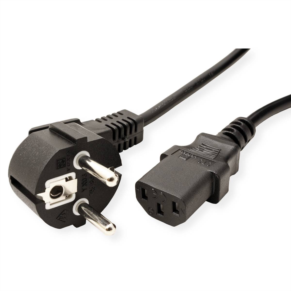 VALUE Netzkabel, CEE7/7-Stecker & IEC-Buchse gerade, schwarz, 5 m