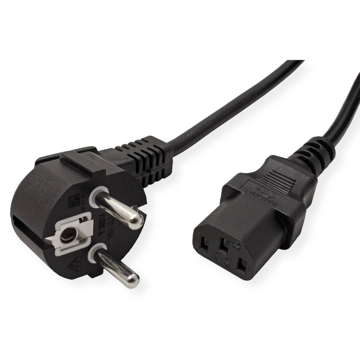 VALUE Netzkabel, CEE7/7-Stecker & IEC-Buchse gerade, schwarz, 5 m