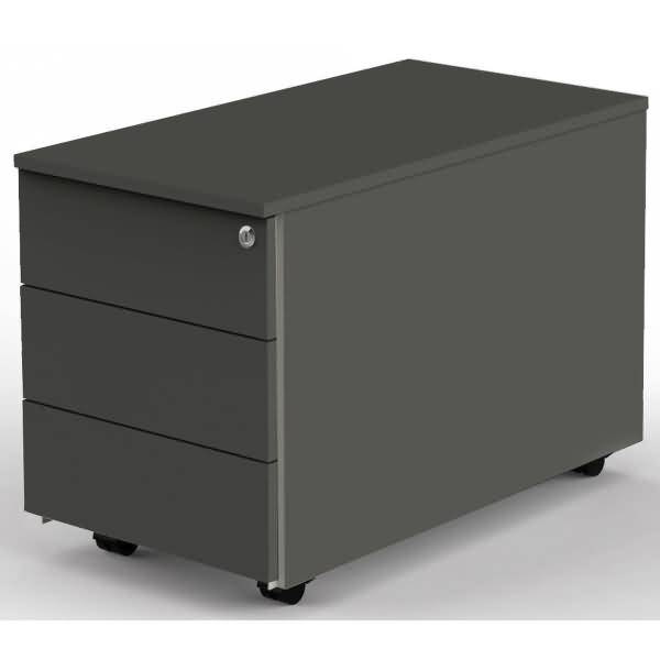 Rollcontainer 3 Schubladen BxTxH 43x80x54cm mit Zentralschloss anthrazit