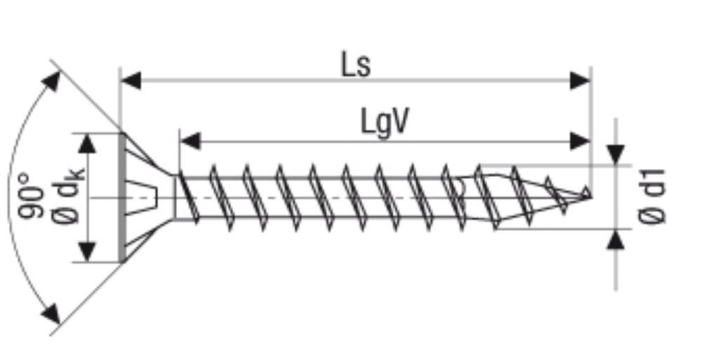 Spanplatten-Senkschraube 4,0x15mm TX20, Vollgewinde - 1 Stück