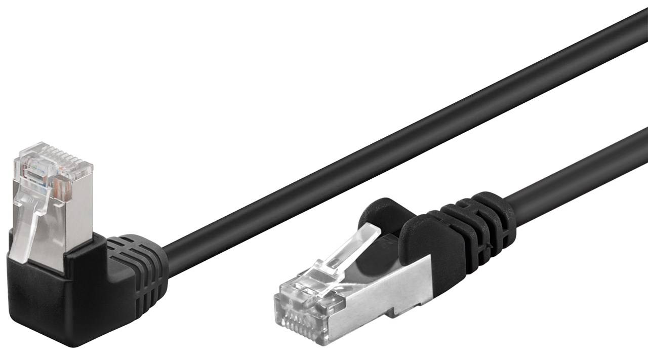 Goobay CAT 5e Patchkabel 1x 90° gewinkelt, F/UTP, Schwarz 2 m