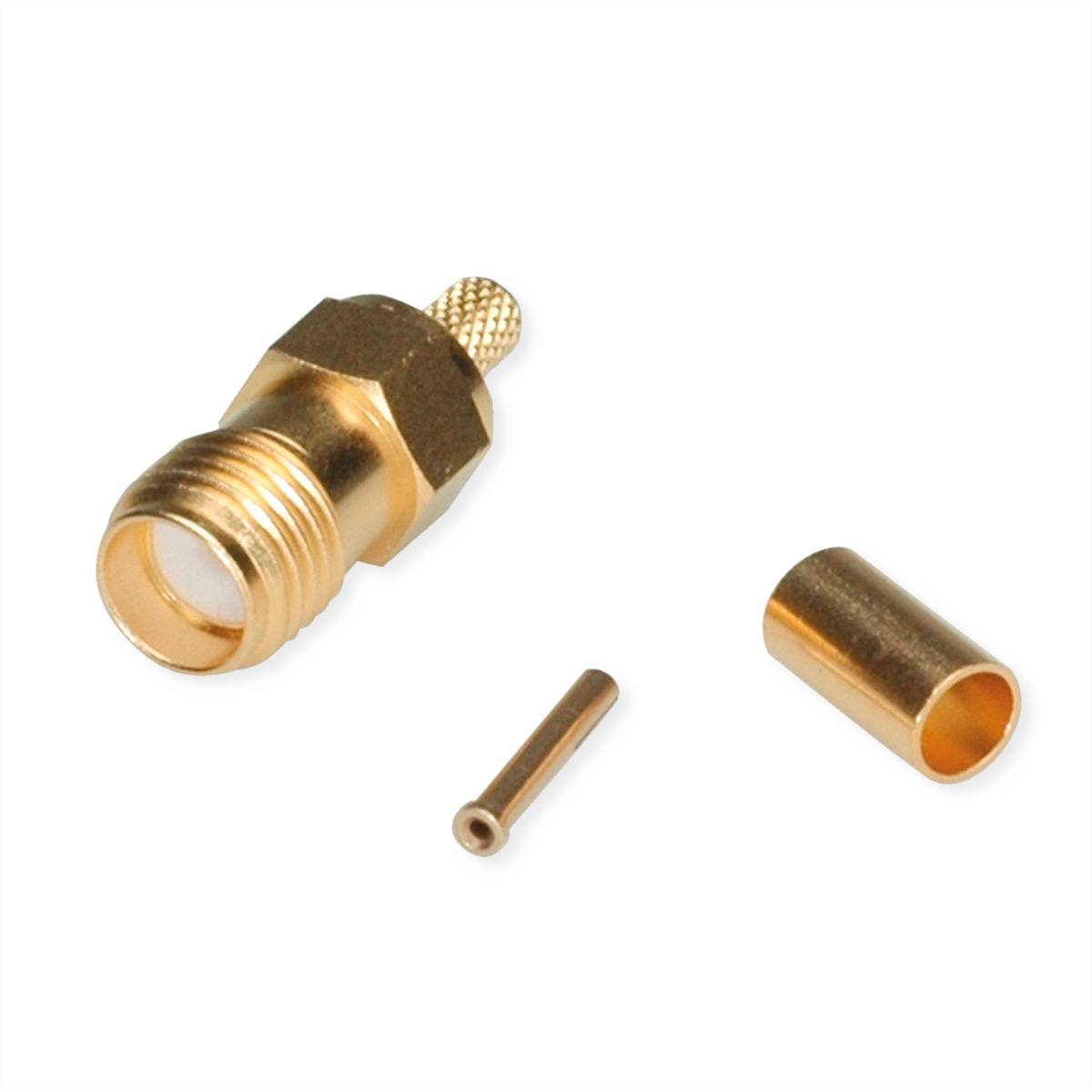 Ein Nahaufnahmebild eines BNC-Steckers, der typischerweise für Audio- und Videogeräteverbindungen verwendet wird und seine Metall- und Kunststoffkomponenten zeigt.