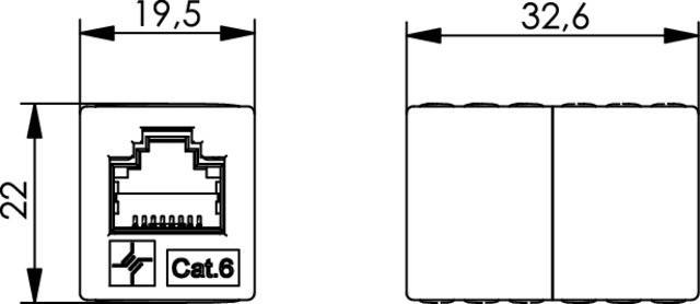 Diagramm, das die Drahtverbindungen an einer IEC 60603-7-3 Buchse zeigt und die interne Konfiguration und Kontaktanordnung hervorhebt.