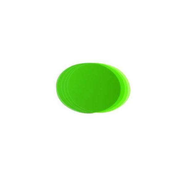 Eine Anordnung von vier überlappenden hellgrünen Kreisen auf weißem Hintergrund, die einen geschichteten Effekt erzeugt.