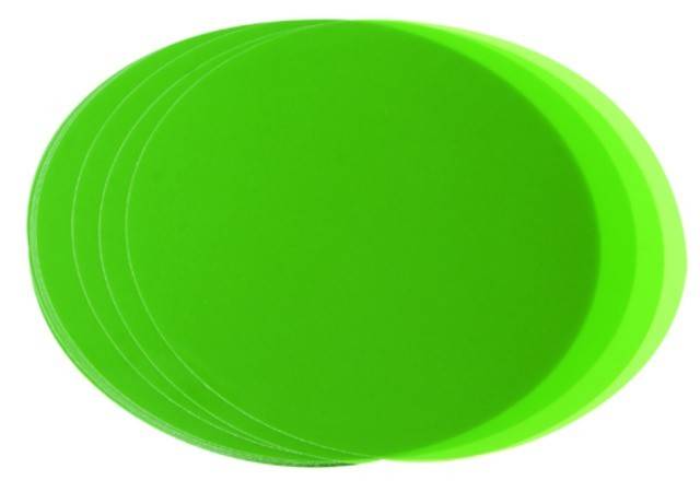 Stilisierte, sich überlappende grüne Ovale auf einem weißen Hintergrund, die einen geschichteten visuellen Effekt von transparent bis hin zu einer vollen Farbe erzeugen.