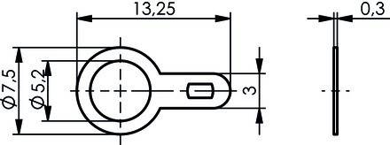 Technische Zeichnung eines Schlüsselrings: Außendurchmesser 13,25 mm, Innendurchmesser nicht spezifiziert, Lochdurchmesser 3 mm.