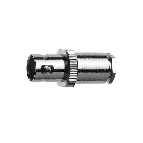 Ein metallischer BNC-Stecker, verwendet für Koaxialkabelverbindungen, mit einer zylindrischen Form und einem Verschlussmechanismus für eine sichere Befestigung.