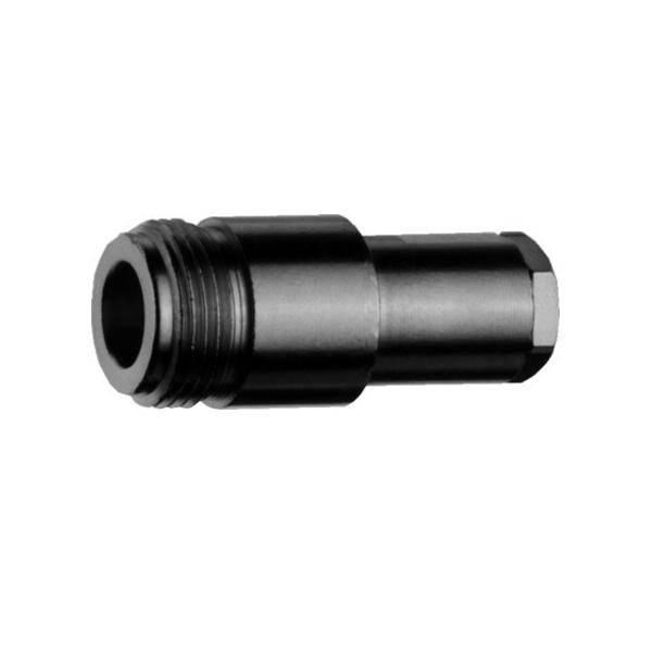 Eine metallische zylindrische mechanische Komponente mit Gewinderillen an einem Ende, höchstwahrscheinlich zur Verbindung oder Befestigung vorgesehen.