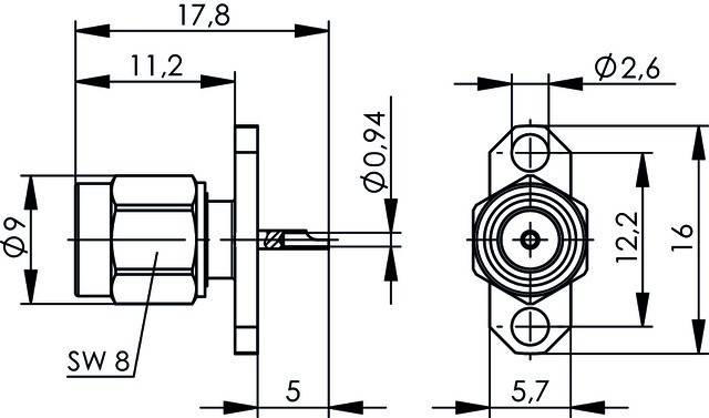 Telegärtner SMA-Flanschstecker 2-Loch 100024627