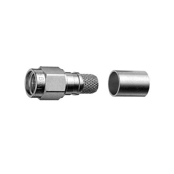 F-Typ-Koaxialstecker mit Metallhülse, der üblicherweise bei Kabelfernsehen oder Satelliteninstallationen verwendet wird.