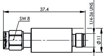 Eine technische Zeichnung, die eine zylindrische Komponente mit einer Länge von 37,4 zeigt.