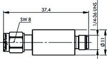 Zylinderdimensionen: Länge 37,4, Durchmesser 8.' Diagramm einer Zylinderkomponente mit präzise beschrifteten Abmessungen.