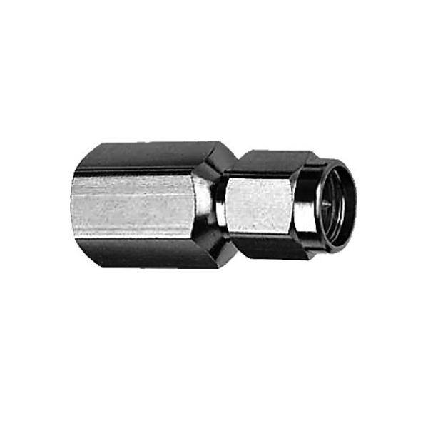 Eine Metallsechskantkupplung mit Gewindeenden, verwendet zum Verbinden von zwei Rohren oder Schläuchen. Silber- und schwarze Beschichtung.