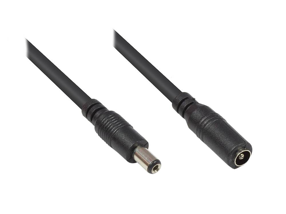Good Connections® Niedervolt-Verlängerungskabel, 5,5mm x 2,1mm Stecker an Kupplung, schwarz, 3m