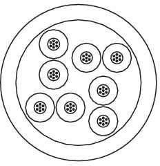 Diagramm, das ein Anschlusslayout eines 8-poligen Kreiskonnektor mit inneren und äußeren Ringen zeigt.