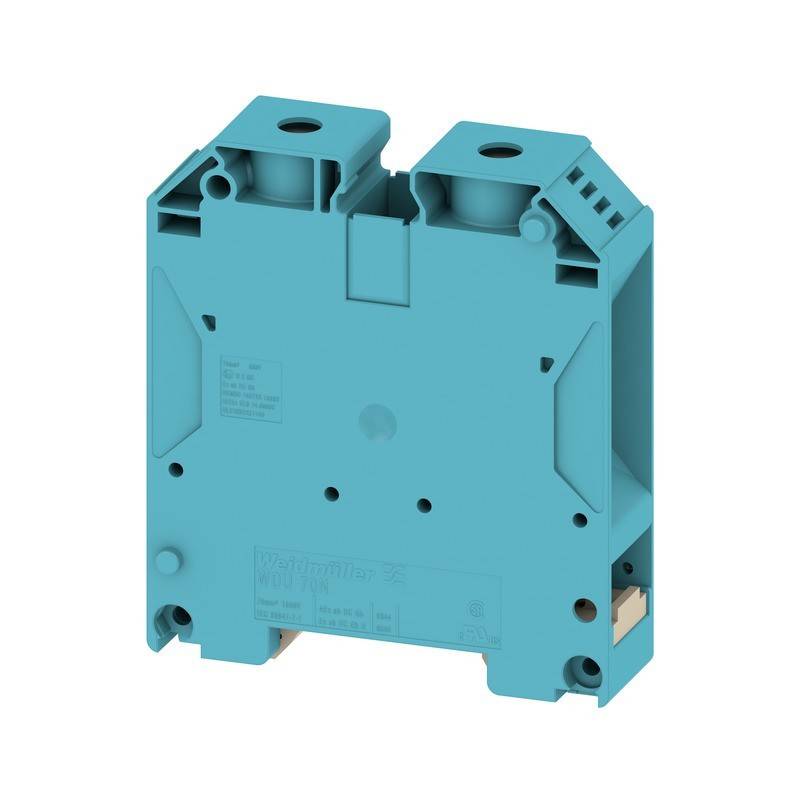 Eine blaue Phoenix Contact Komponente, höchstwahrscheinlich ein Teil eines elektrischen Geräts, mit Etikettendetails wie 'WDU 10'.