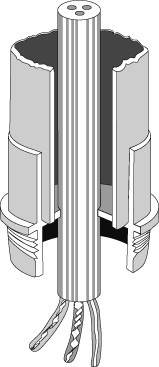 Eine Darstellung einer mechanischen Vorrichtung mit vertikalen zylindrischen Komponenten und spiralförmigen Details, möglicherweise zur Veranschaulichung eines technischen Konzepts.