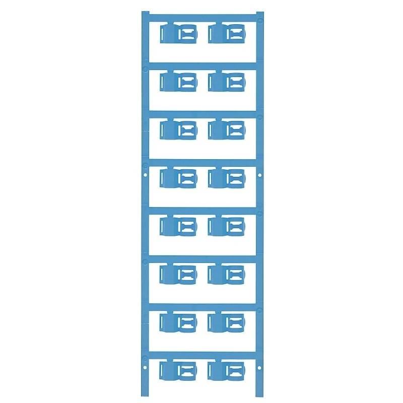 Eine blaue Kabelmanagement-Leiter mit Seitenbügeln, die zehn gleichmäßig angeordnete horizontale Streben zur Kabelorganisation aufweist.