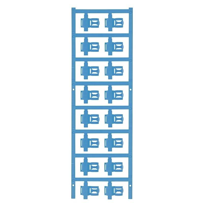 Eine blaue, spritzgegossene Kunststoffplatte mit mehreren quadratischen Ausschnitten, höchstwahrscheinlich eine Komponente zur Organisation oder Befestigung von Kabeln in einer elektronischen Einrichtung.