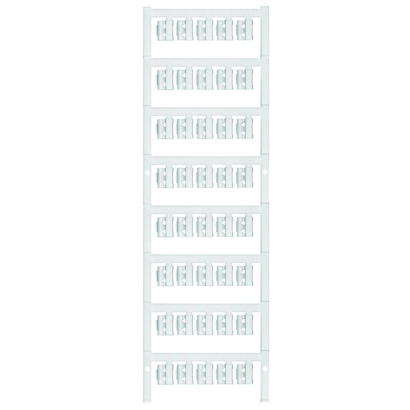 Ein langes weißes Panel mit mehreren quadratischen Öffnungen in einem Gitterraster, das entwickelt wurde, um Verbinder oder Komponenten zu halten und zu organisieren.
