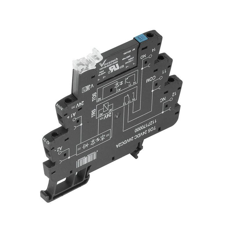 Überspannungsschutzmodul 'Finder Typ 39.31' mit beschrifteten Kontakten für elektrische Installationen. Kompaktes Design zur Montage auf Hutschiene.