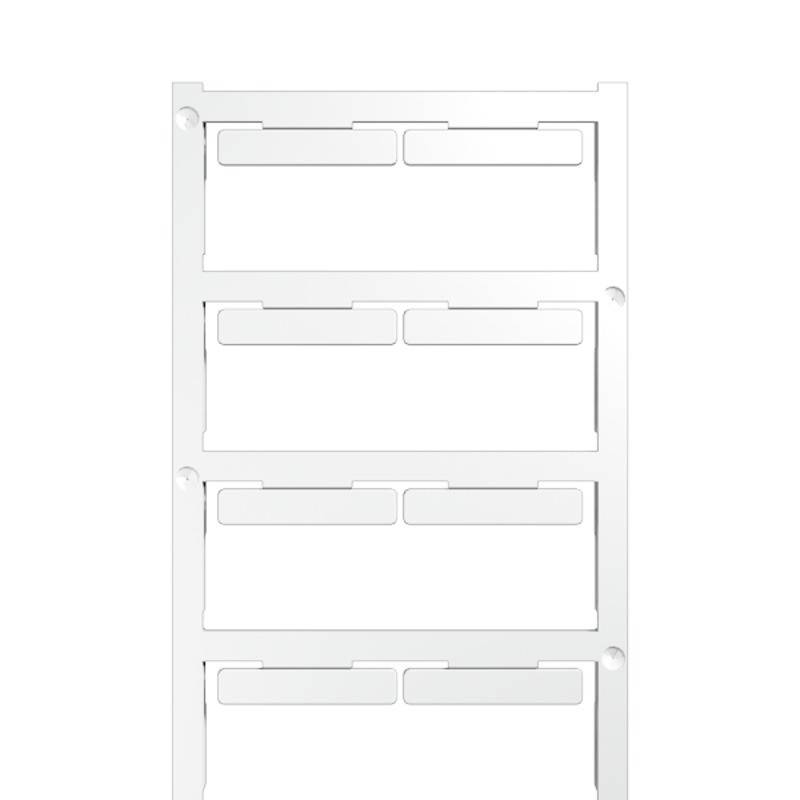 Ein weißes Metallregal mit vier Ebenen, ausgestattet mit rechteckigen, offenen Regalbrettern, offensichtlich zum Organisieren von kleinen Gegenständen oder Laborausrüstung.