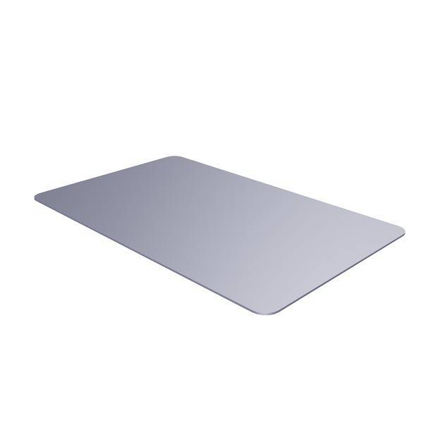 Ein rechteckiger, dünner, grauer Laptop-Bildschirm, von einem Winkel aus gesehen, ohne sichtbare Inhalte oder Markierung, auf einem weißen Hintergrund.