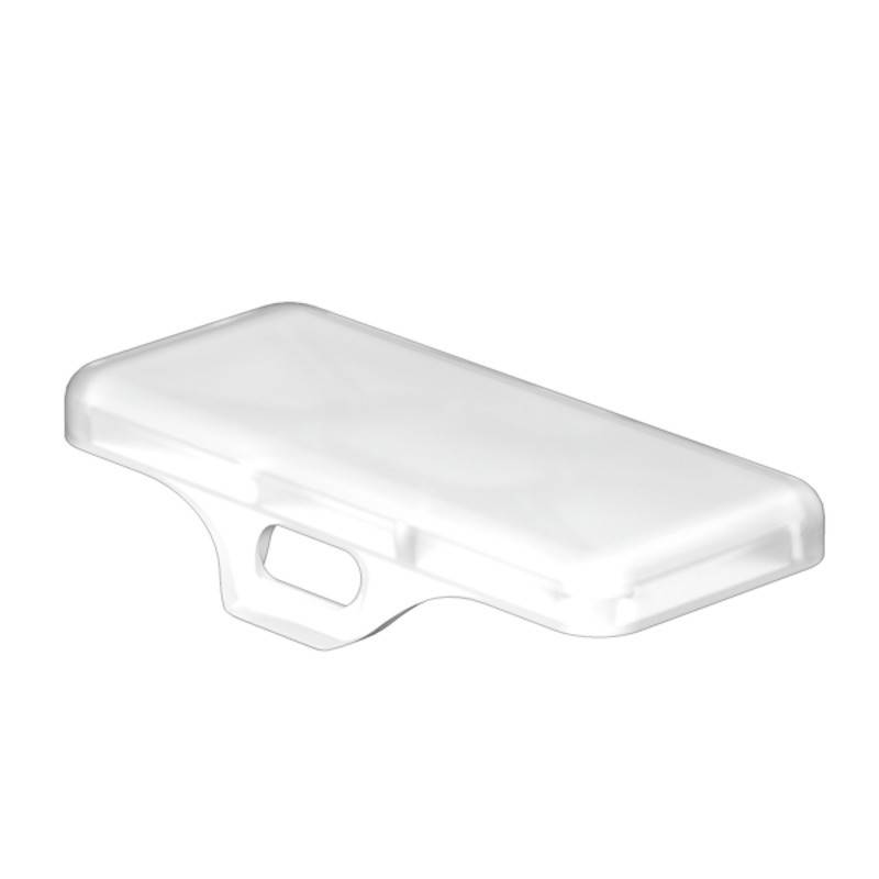 Ein durchscheinender, rechteckiger Clip mit integriertem Griff.