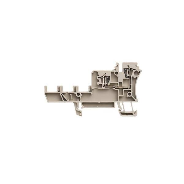 Querschnitt eines beigen Fensterprofils, das innere Kammern zur Wärmedämmung und strukturellen Stabilität zeigt.