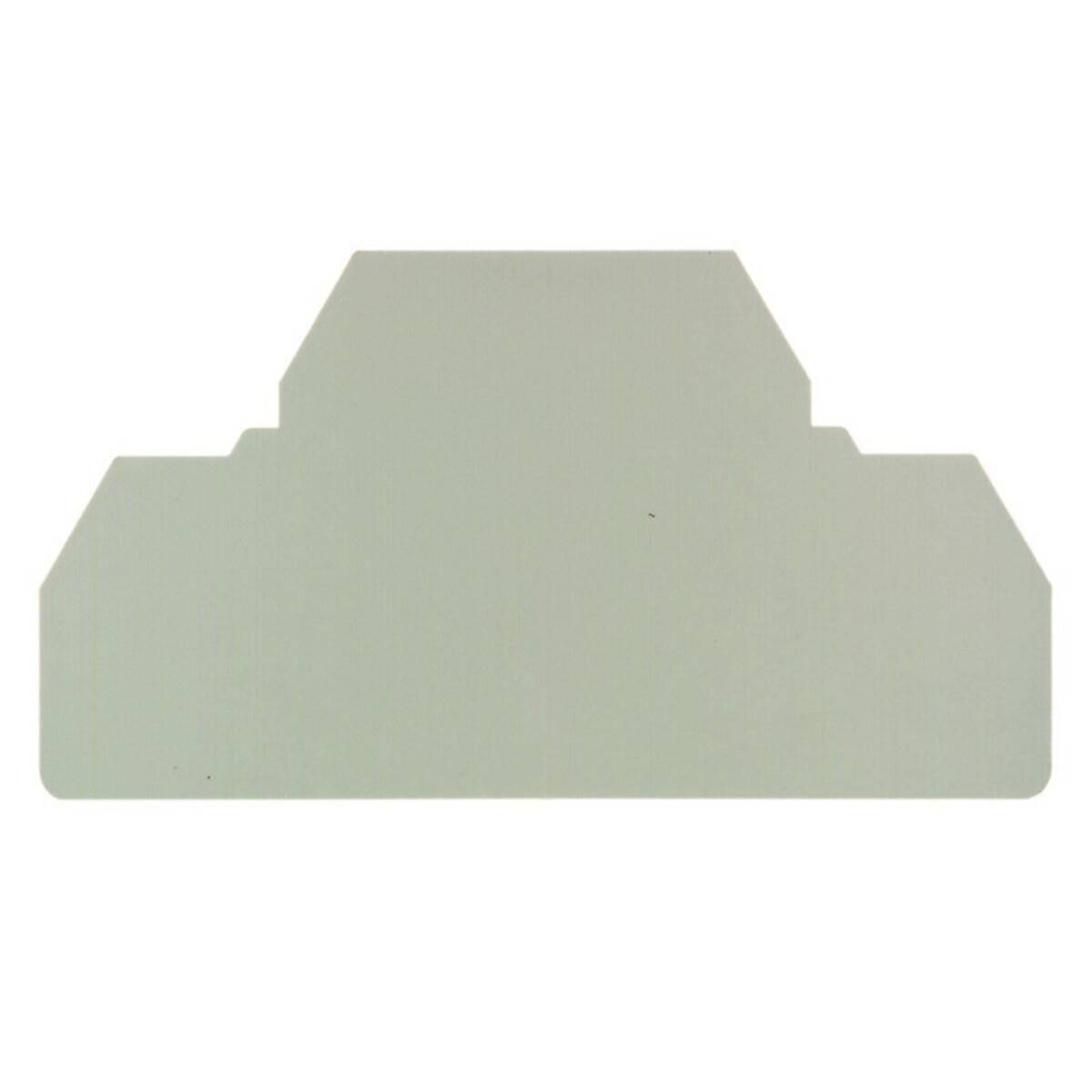 Eine leere, hellgraue Silhouette eines Gebäudes mit einem geneigten Dach und rechteckigen Anbauten an jeder Seite vor einem schlichten weißen Hintergrund.