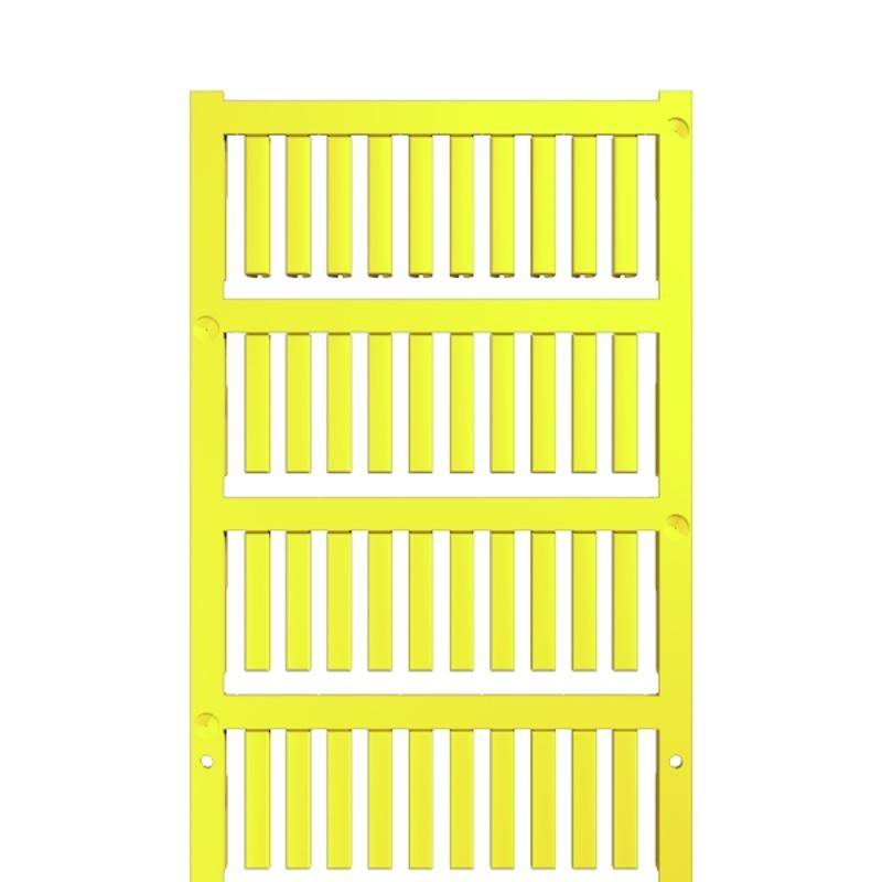 Ein gelbes rechteckiges Panel mit gleichmäßig angeordneten vertikalen Lamellen, möglicherweise ein dekoratives oder funktionales Element zur Belüftung oder für das Design.