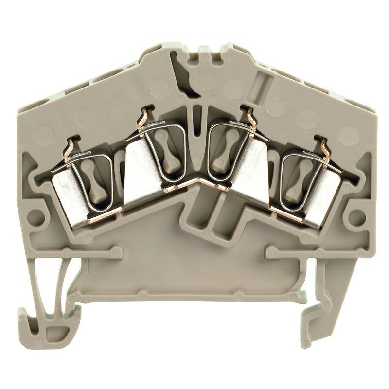 Ein beiger, dreieckiger elektrischer Anschlussblock mit mehreren Metallverbindungen und Schlitzen, der für Verkabelung und Schaltkreisverbindungen verwendet wird.