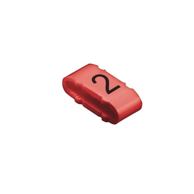 Rotes Plastiklabel mit der Aufschrift „2