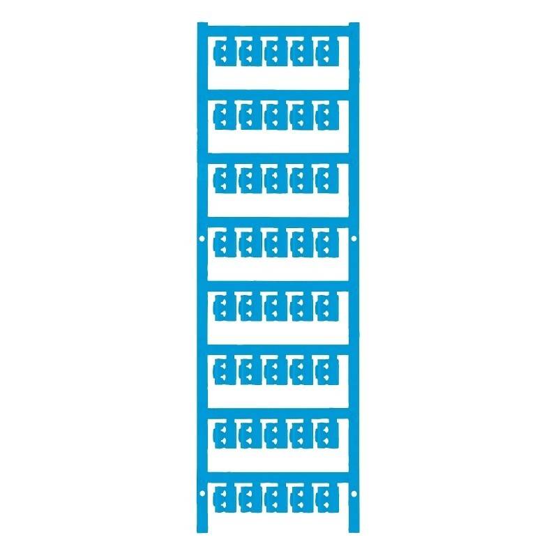 Eine blaue vertikale Platte mit mehreren Aussparungen, entwickelt zum Organisieren oder Sichern von Kabeln.