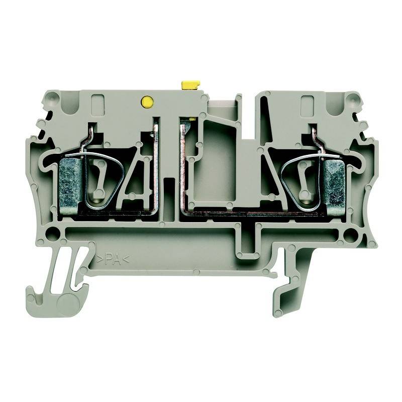 Elektrische Klemmleiste mit einer Doppelebenen-Konstruktion, die Metallkontakte für Drahtverbindungen aufweist und üblicherweise in Schaltungsanordnungen verwendet wird.