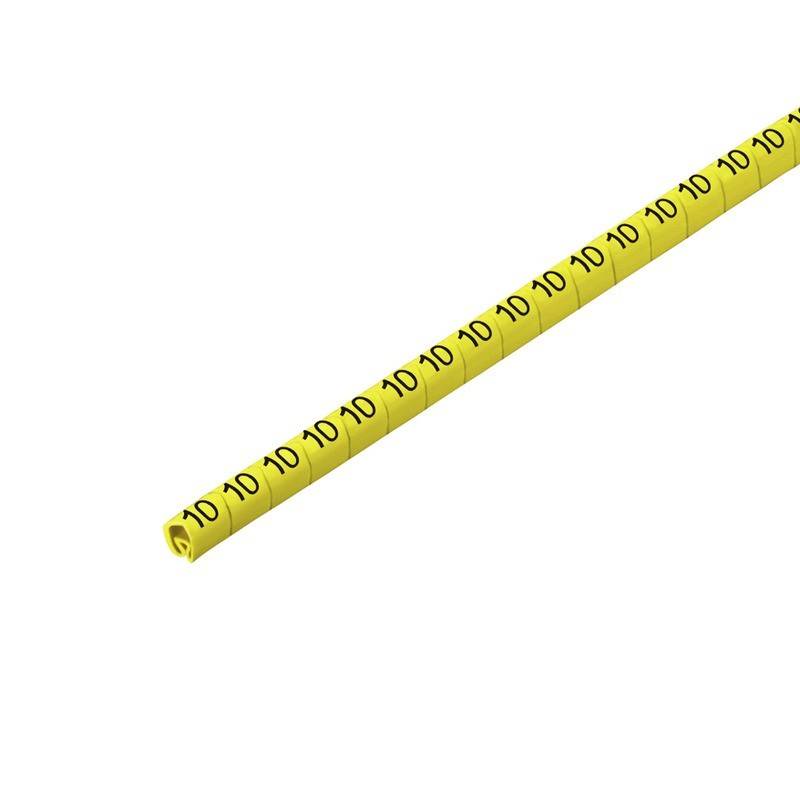 Gelber Maßstab, der mit '10' Einheiten wiederholt markiert ist und die Messlänge oder Skala anzeigt.