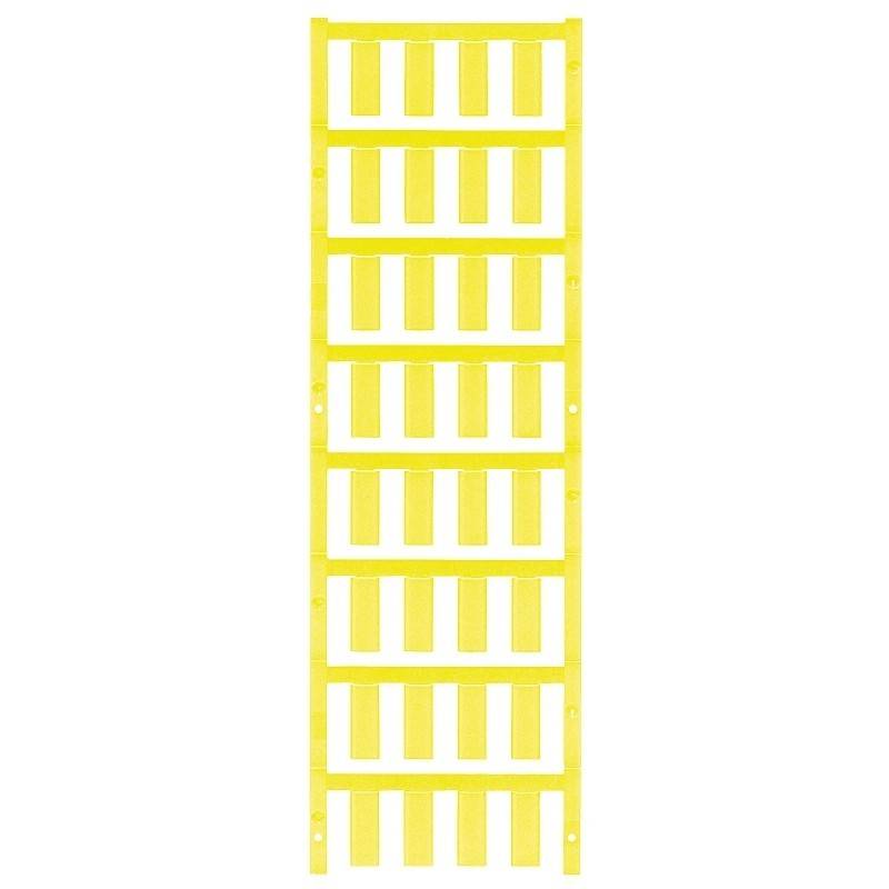 Eine vertikale gelbe Leiter mit zehn gleichmäßig angeordneten rechteckigen Stufen, die vor einem weißen Hintergrund positioniert ist.