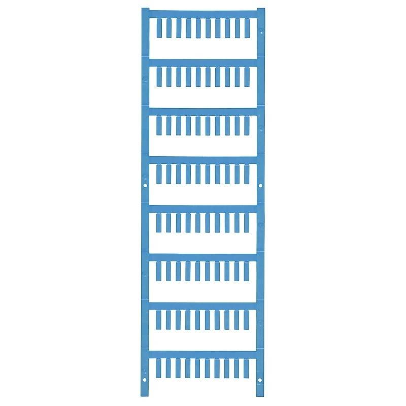 Ein blauer vertikaler Kabelmanager für Serverracks mit mehreren horizontalen Schlitzen zur übersichtlichen und effizienten Kabelorganisation.