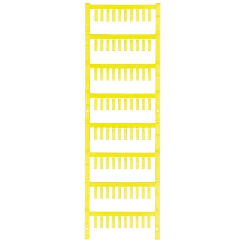 Eine gelbe Kabelorganisationsleiter mit mehreren horizontalen Schlitzen zur strukturierten Organisation und Verwaltung von Kabeln.