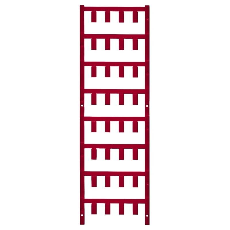 Ein roter, vertikaler Gewürzregal-Organizer mit mehreren Fächern zum Aufbewahren von Gewürzgläsern.