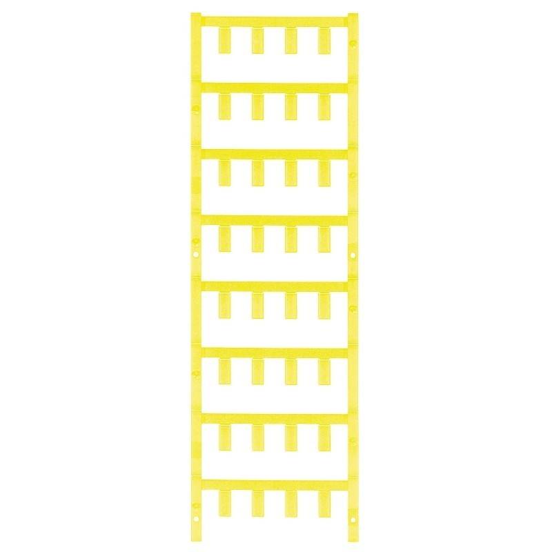 Ein gelber vertikaler Kabelhalter mit mehreren gleichmäßig angeordneten Haken, konzipiert zur Kabelorganisation in Rechenzentren oder Serverräumen.