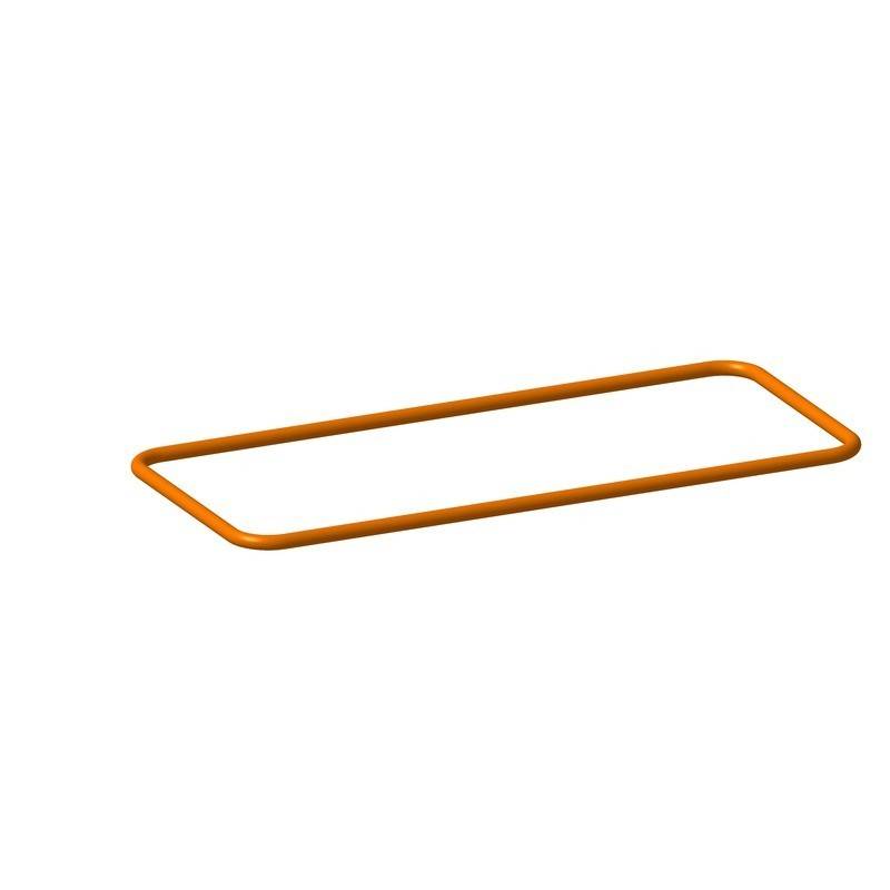 Eine flache, rechteckige, orangefarbene 3D-Umrandung, die einer Dichtung oder einem Siegel ähnelt, vor einem weißen Hintergrund, mit abgerundeten Ecken.