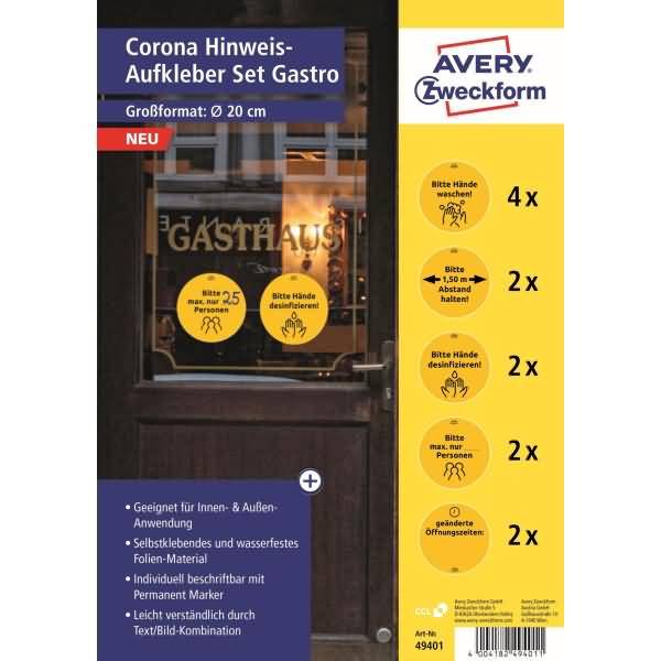 Hinweis-Aufkleber rund 20cm gelb VE=12 Stück Motive sortiert