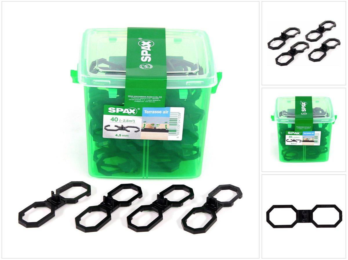 SPAX Terasse Air Abstandshalter 4,5 mm Belüftung für Holzdielen Terasse 40 Stück ( 5009422544009 )