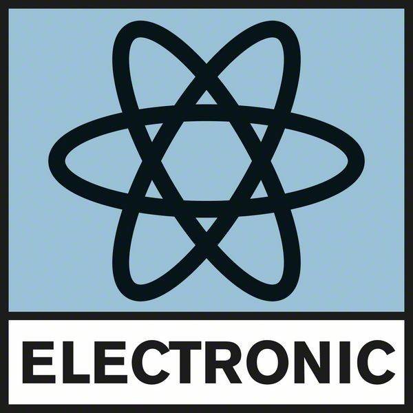 Ein Emblem mit einem Atomsymbol über dem Wort ‚ELECTRONIC' in fetter Schrift, das das elektronische Genre oder Thema symbolisiert.