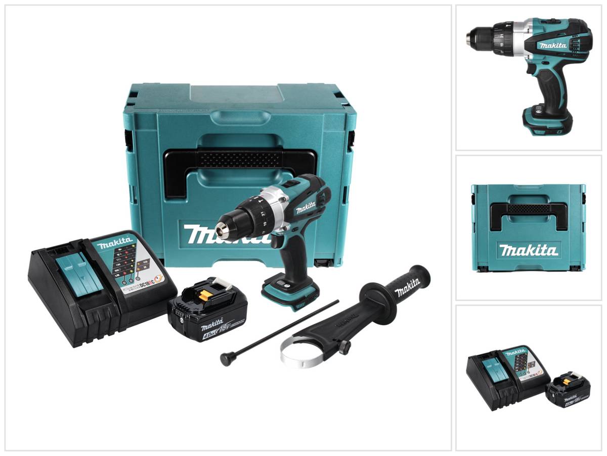 Makita DHP 458 RM1J Akku Schlagbohrschrauber 18 V 91 Nm + 1x Akku 4,0 Ah + Ladegerät + Makpac