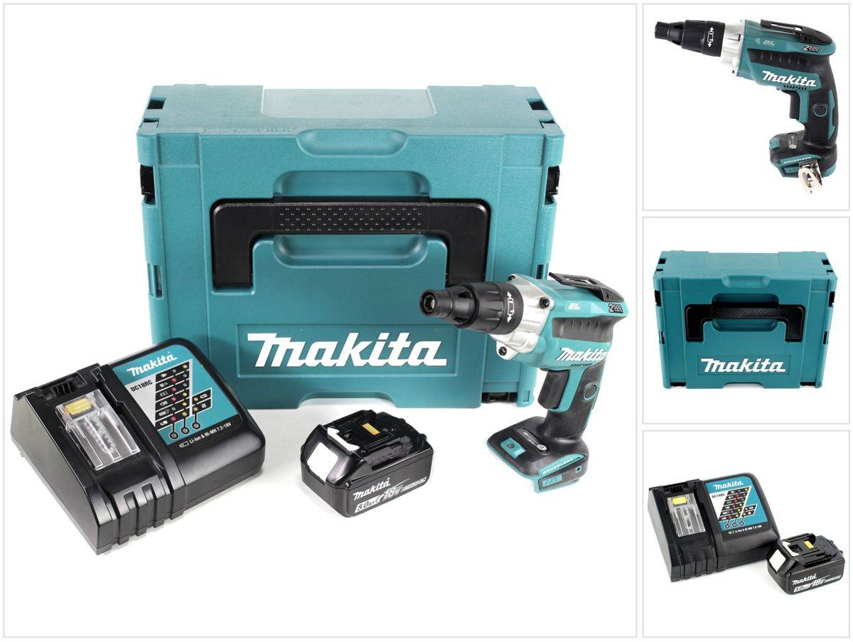 Makita DFS 251 RT1J 18 V Li-Ion Trockenbauschrauber Brushless im Makpac mit 1x BL1850 B 5,0 Ah Akku und DC18RC Ladegerät