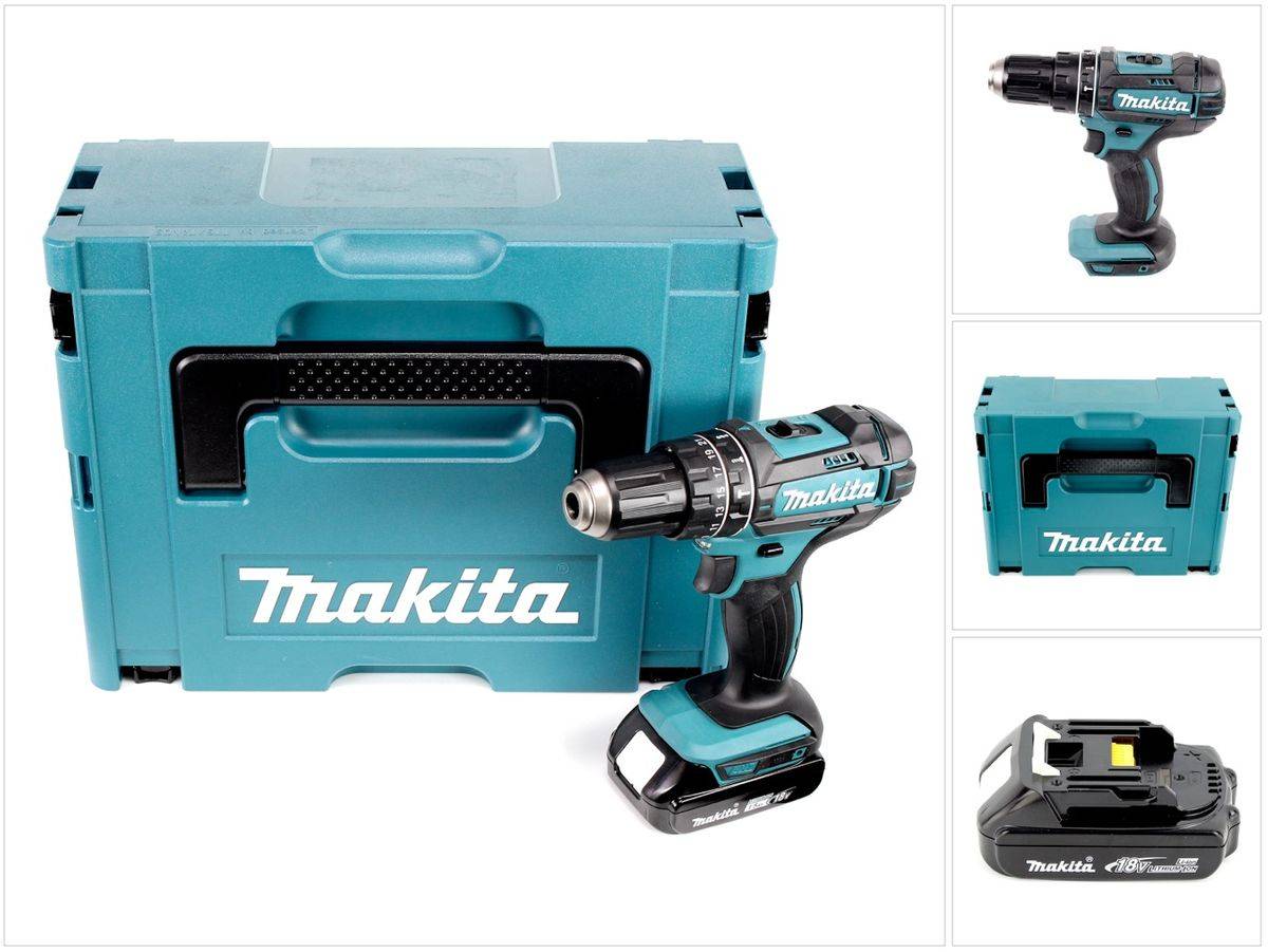 Makita DHP 482 Y1J Akku Schlagbohrschrauber 18 V 62 Nm + 1x Akku 1,5 Ah + Makpac - ohne Ladegerät