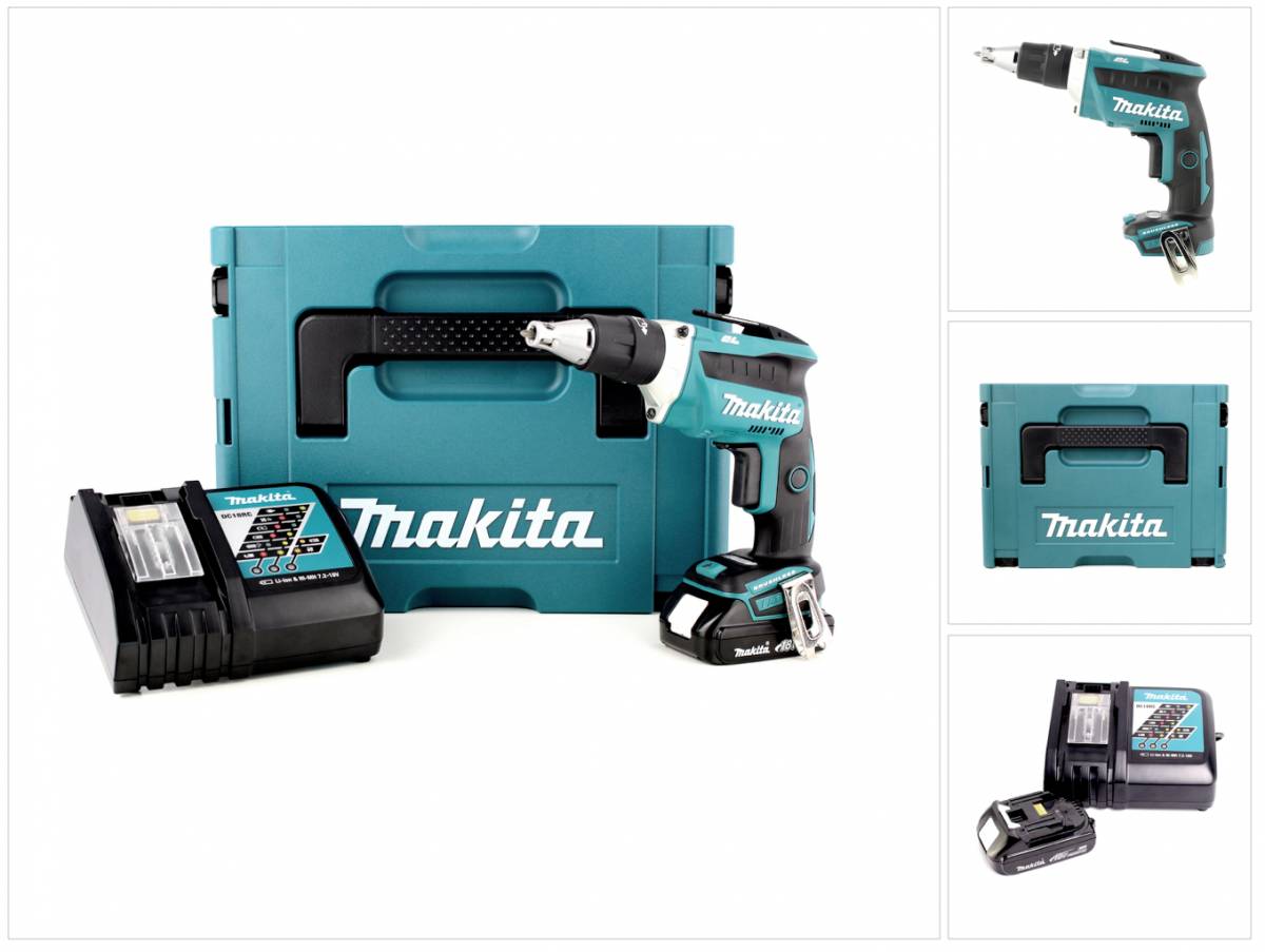 Makita DFS 452 RY1J Akku Schnellbauschrauber 18V Brushless + 1x Akku 1,5Ah + Ladegerät + Makpac
